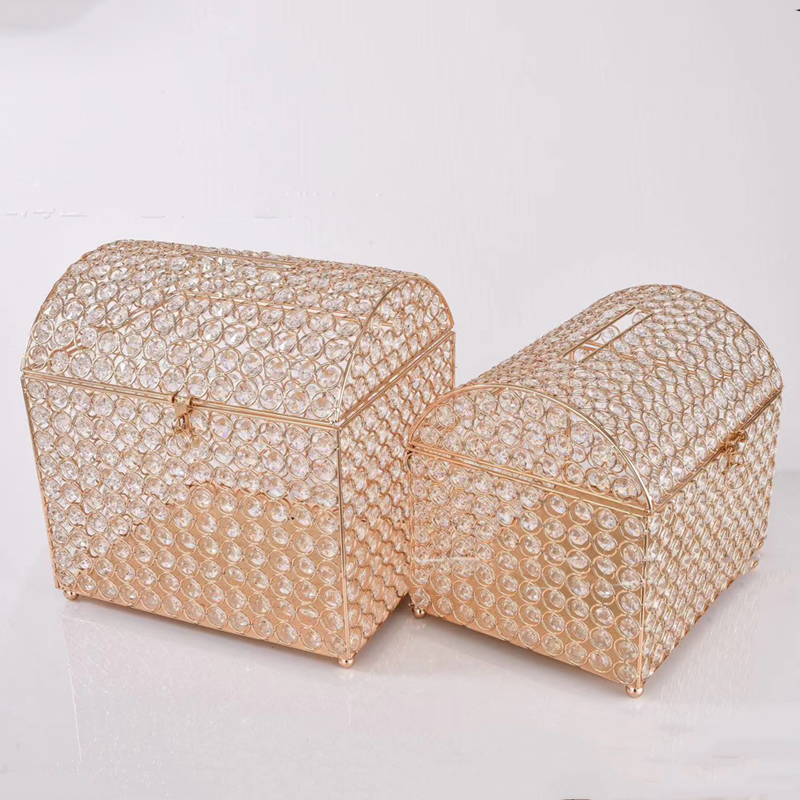 Wedding Card Box - Pudełko na kartki ślubne, złote, kryształowe,
