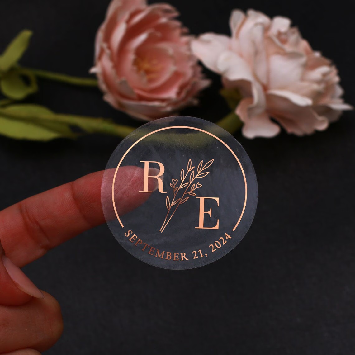 Wedding Envelopes - Przezroczyste botaniczne naklejki ślubne, personalizowane foliowe